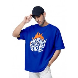 Overiszed Cottonblend Half Sleeve Drop Shoulder Men's Tshirt (Color: Blue)