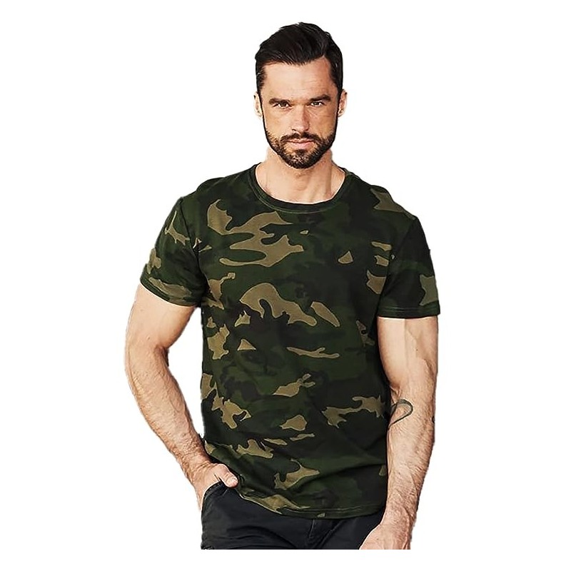 Fit Half Sleeve Cotton Blend Camouflage Printed Men's Tshirt